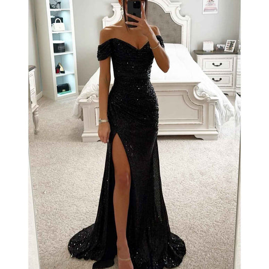 Abito spacco con paillettes da festa INS Abito casual alla moda Donna Affascinante