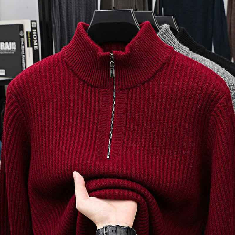 Pullover lana uomo con mezza zip - Maglione caldo - Viva Armonia
