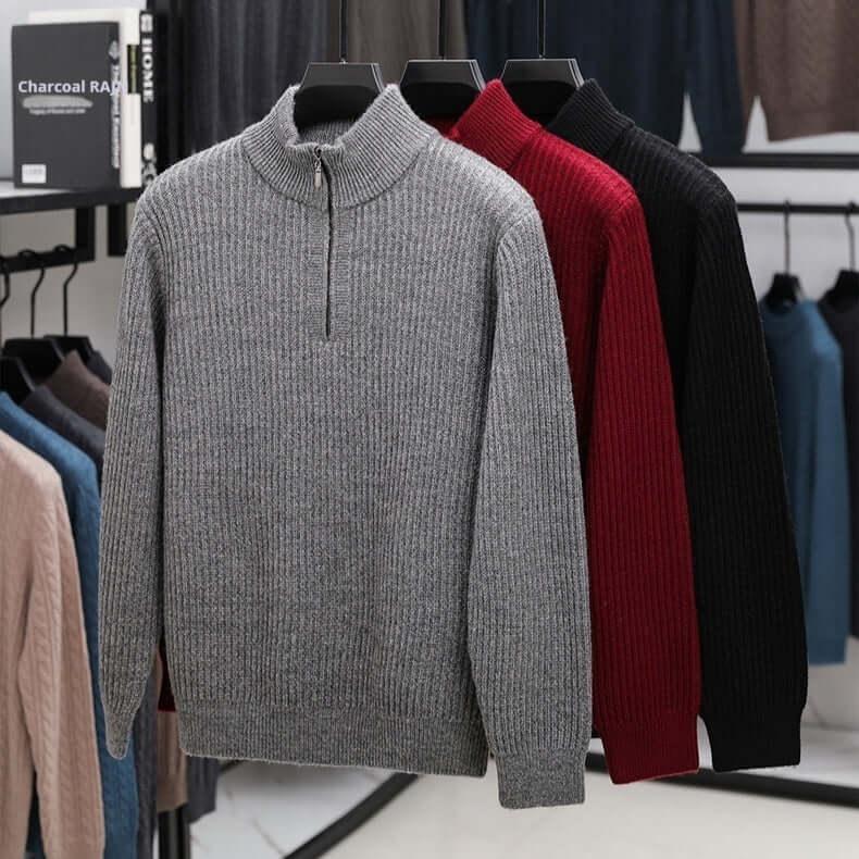 Pullover lana uomo con mezza zip - Maglione caldo - Viva Armonia