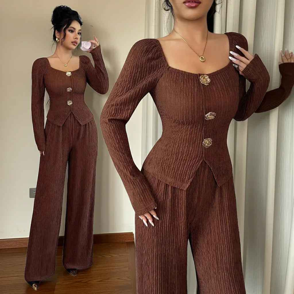 Abito da donna alla moda slim-fit con fibbia rosa in metallo - Viva Armonia