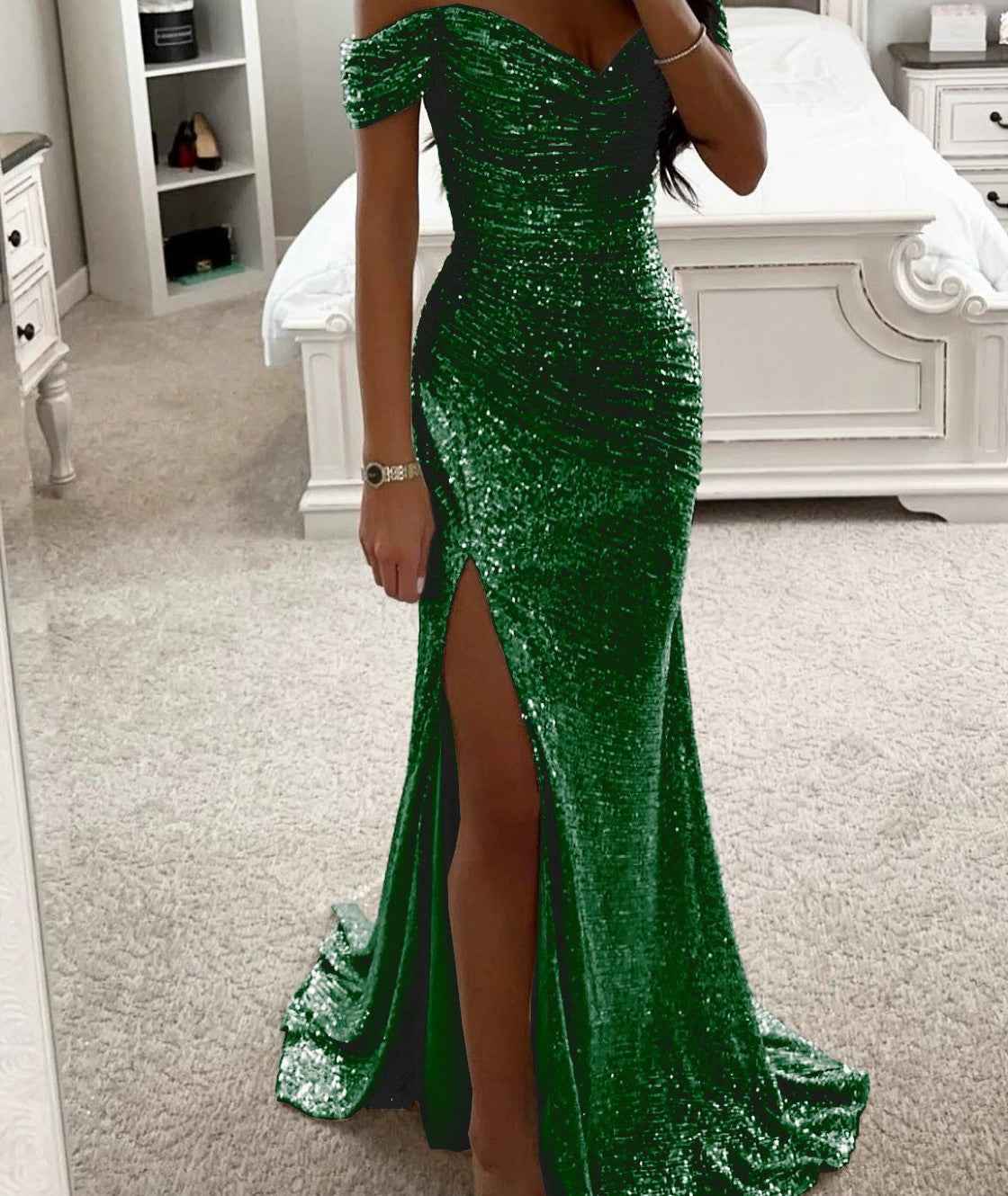 Abito spacco con paillettes da festa INS Abito casual alla moda Donna Affascinante