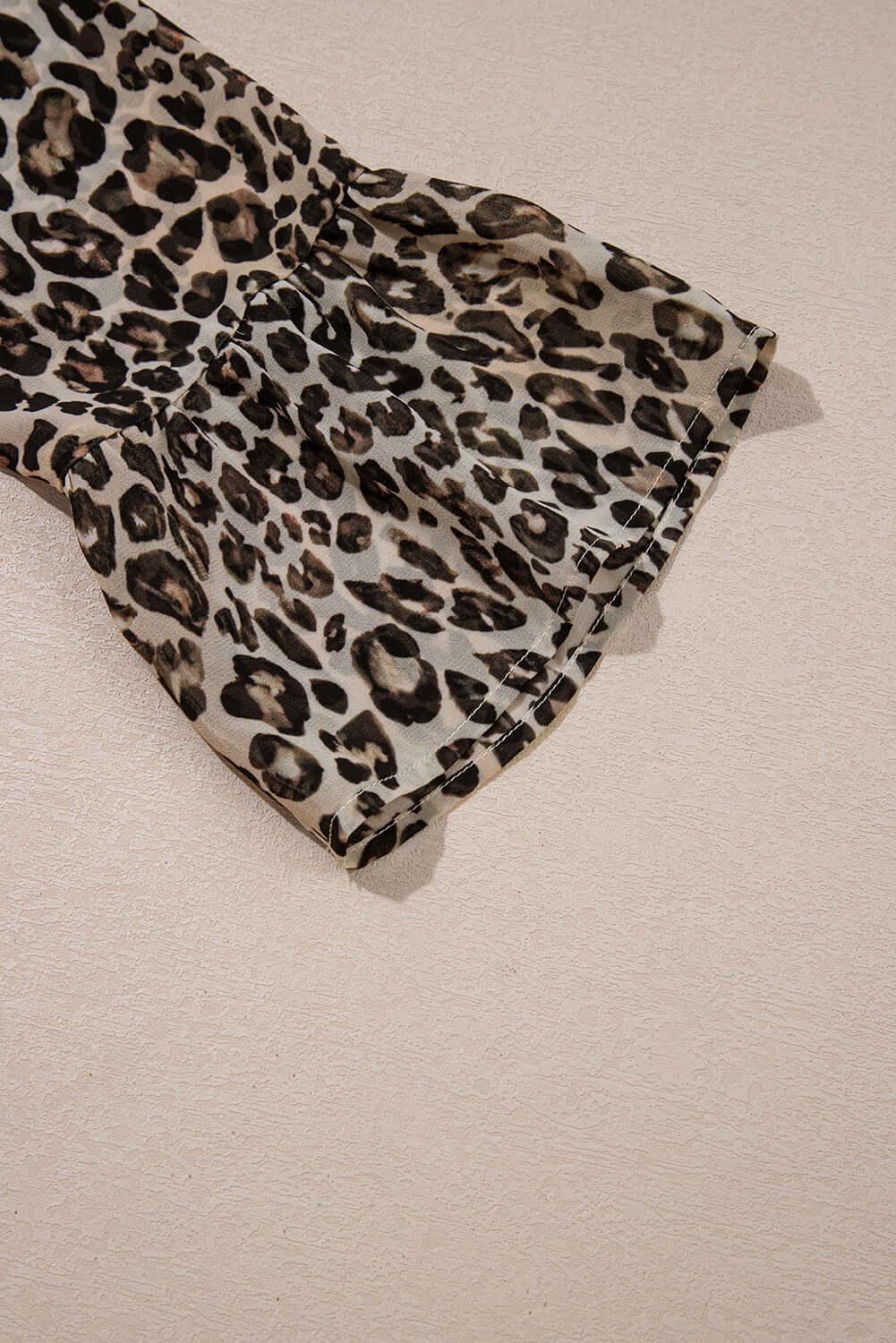 Abito Swing Kaki Leopardato con Scollo a V e Maniche a 3/4 - Viva Armonia