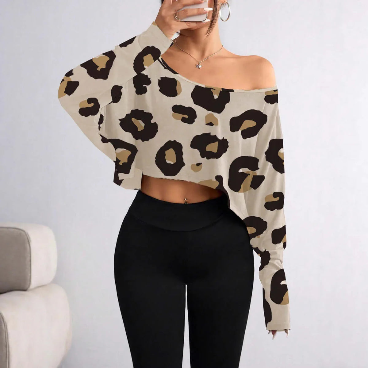 T-shirt donna spalle scoperte - Stampa leopardata - Viva Armonia