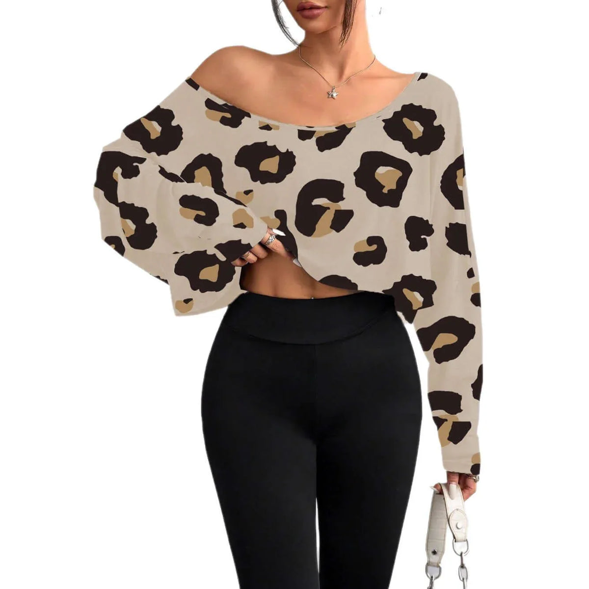 T-shirt donna spalle scoperte - Stampa leopardata - Viva Armonia