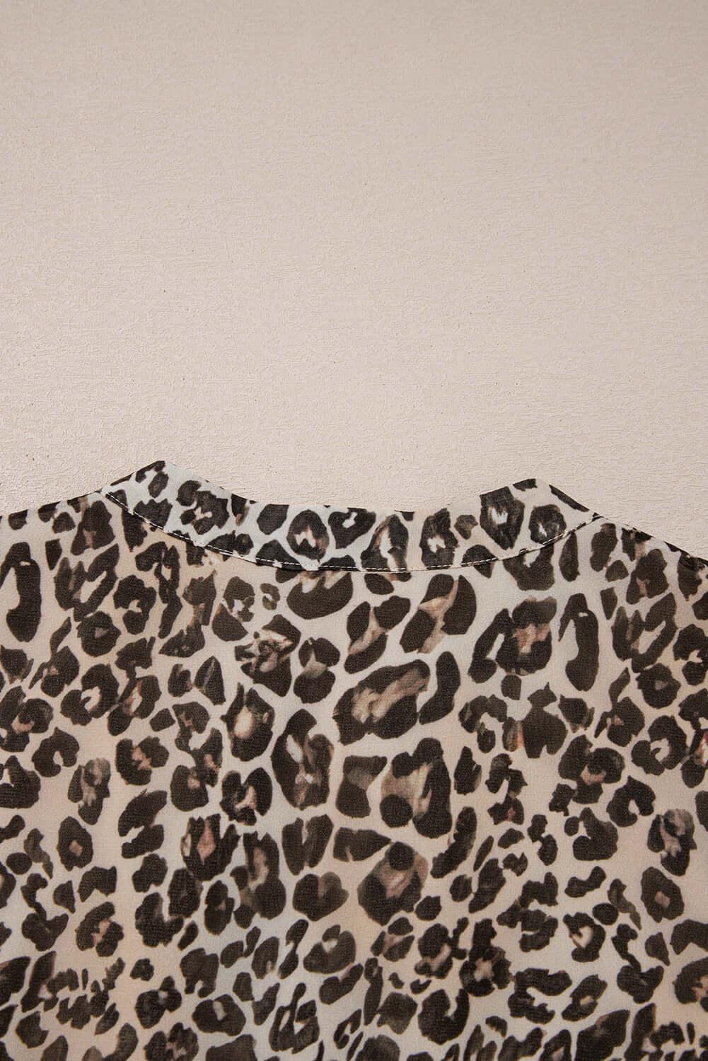 Abito Swing Kaki Leopardato con Scollo a V e Maniche a 3/4 - Viva Armonia