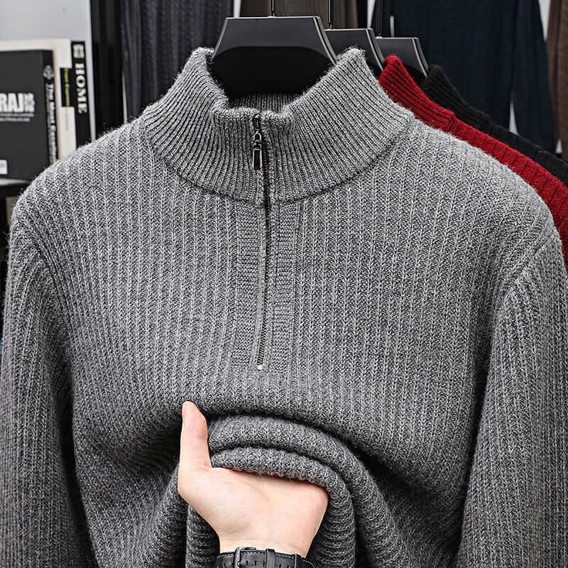 Pullover lana uomo con mezza zip - Maglione caldo - Viva Armonia