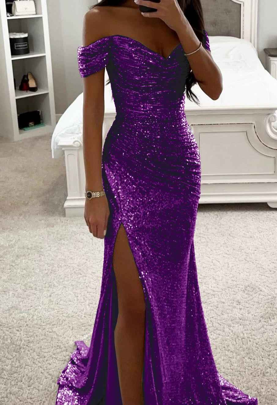 Abito spacco con paillettes da festa INS Abito casual alla moda Donna Affascinante