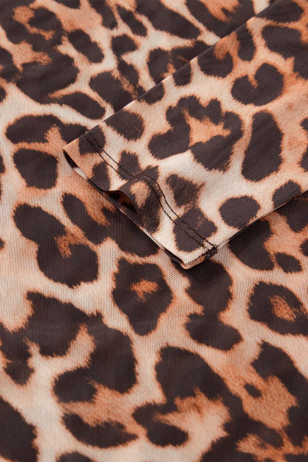 Top Leopardato Rete Donna - Maniche Lunghe Sexy Elegante - Viva Armonia