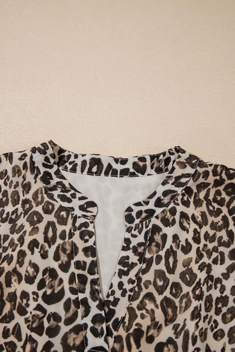 Abito Swing Kaki Leopardato con Scollo a V e Maniche a 3/4 - Viva Armonia