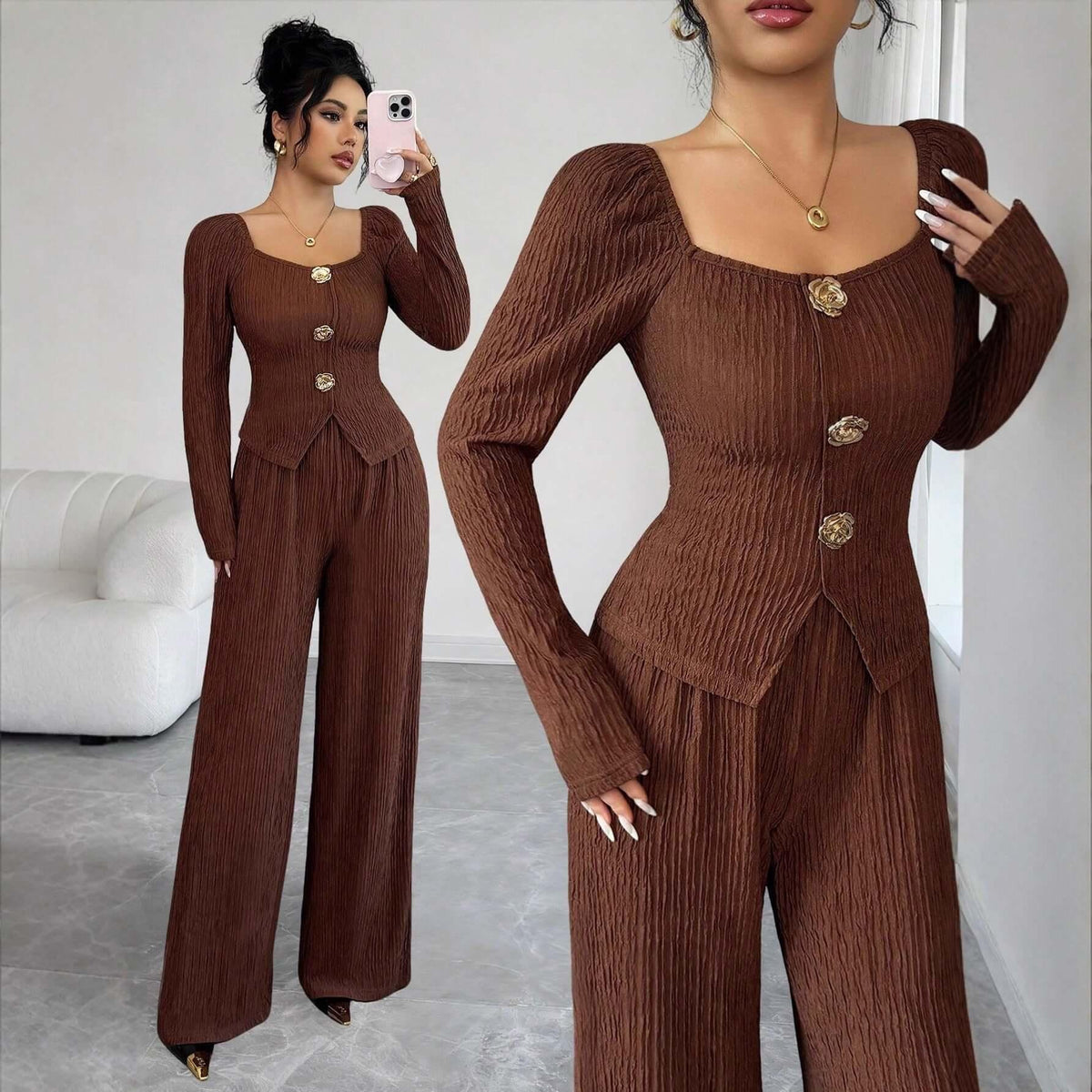 Abito da donna alla moda slim-fit con fibbia rosa in metallo - Viva Armonia